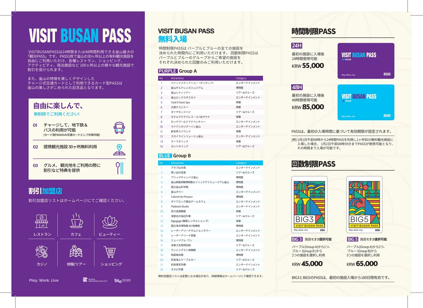 韓国 ビジット釜山パス VISIT BUSAN PASS 24時間 or 48時間・BIG 3 or BIG 5（カード引換券／モバイル）