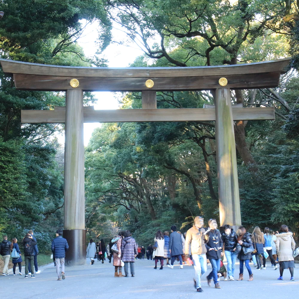 Huge main gate (Torii) of the Meiji shrine.