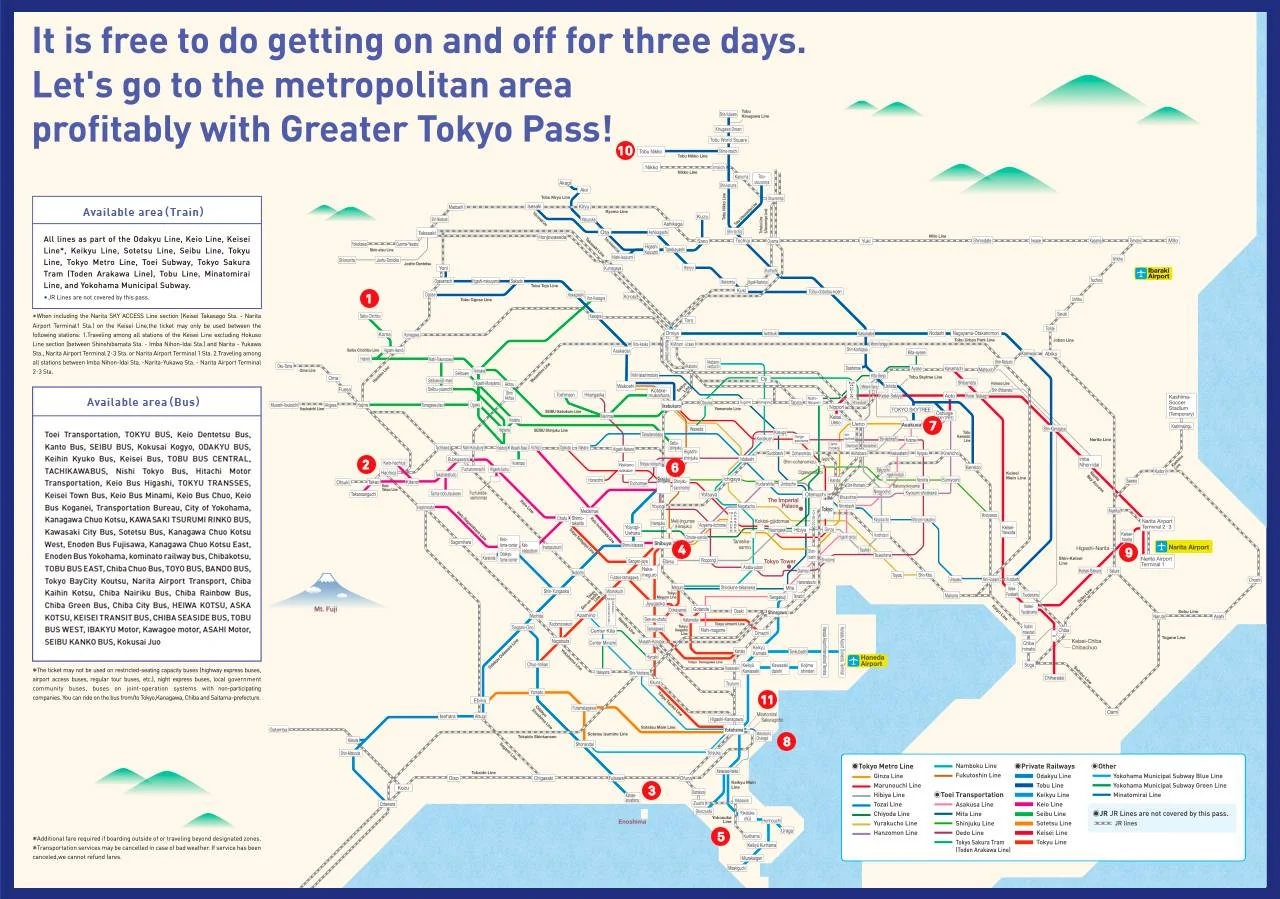 Greater Tokyo Pass – 3 Days Unlimited Rail and Bus Travel