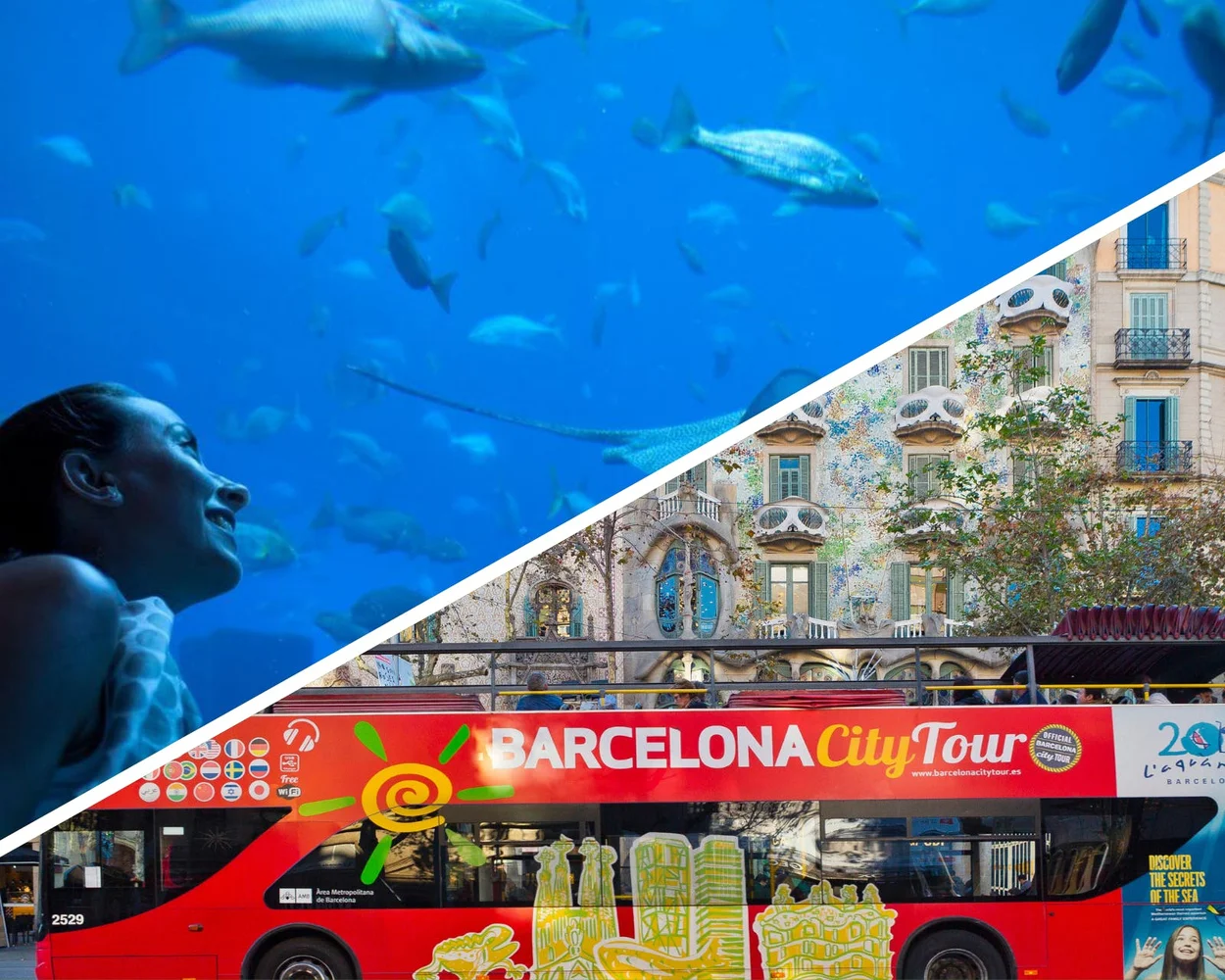 スペイン バルセロナ 市内観光ツアーバス 乗車Eチケット 予約＜水族館入場券付＞