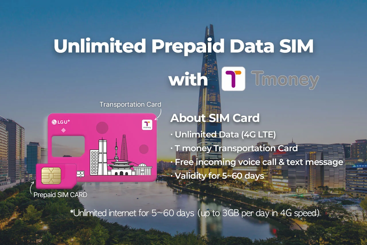 韓国 データ無制限「SIMカード」＋交通系IC「T-Money」