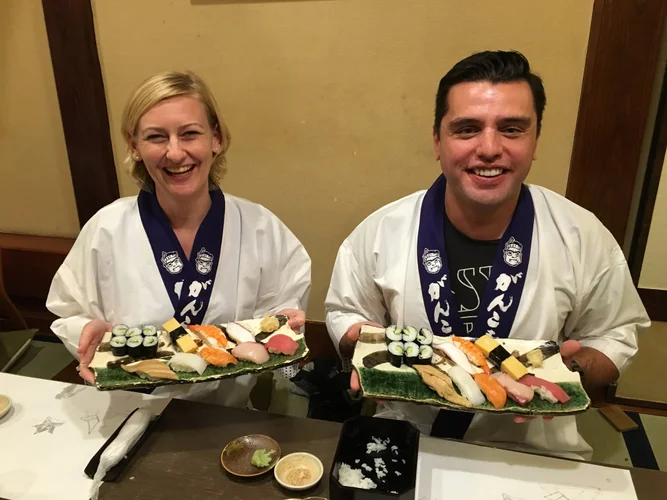 Sushi-making class taught by a professional master sushi chef and  sake-tasting tour